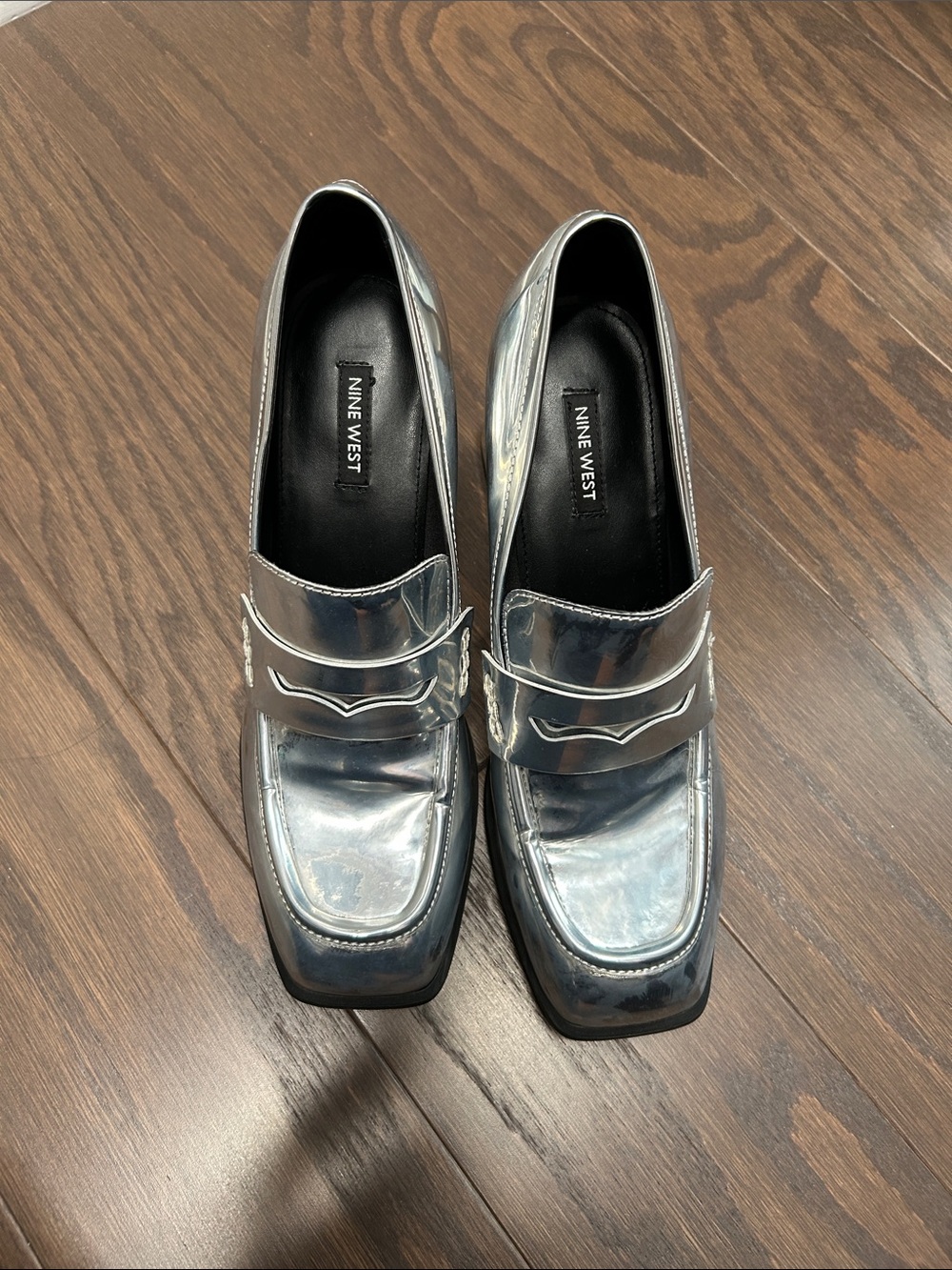 Nine West Silver Metallic Square-Toe Loafers
